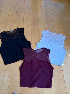 Women’s Mesh garage Crop Tank Top set of 3- Black, White, Burgundy